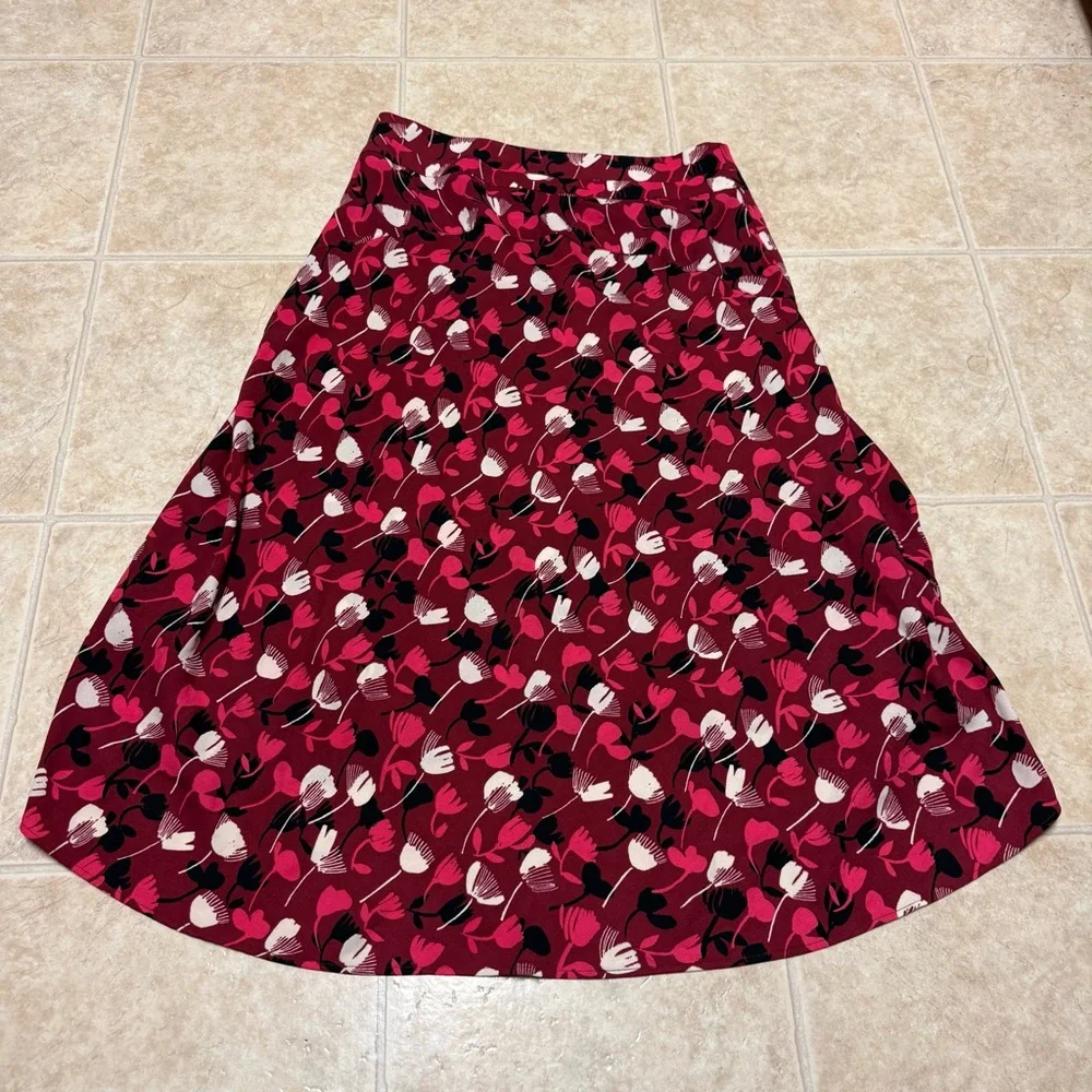 Cabi 4212 Corsage Floral Midi Skirt Size 8 Wine Blossom Print